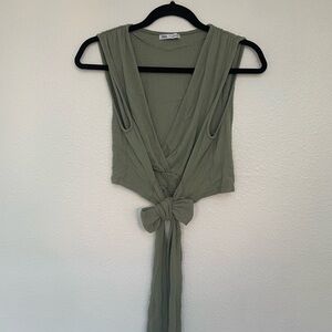 Zara Olive Green Sleeveless Wrap Top